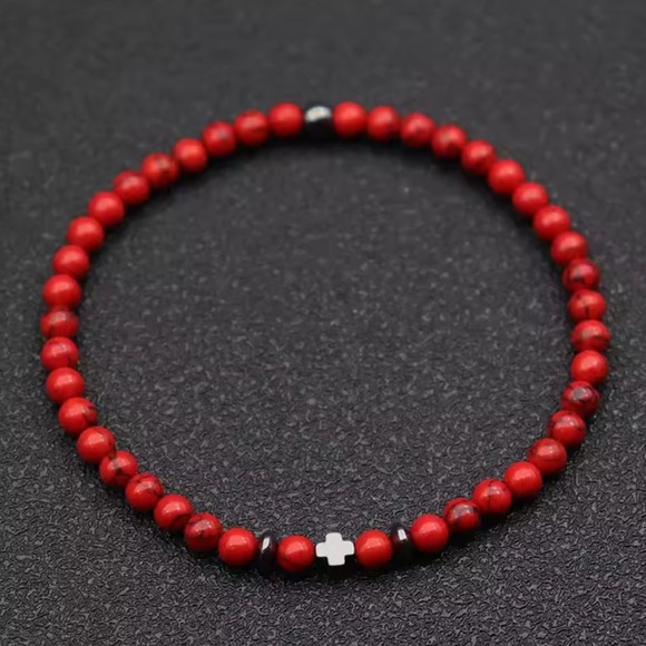 ⚜️ Casual Red Men Beaded Bracelet - Picture 3 of 4